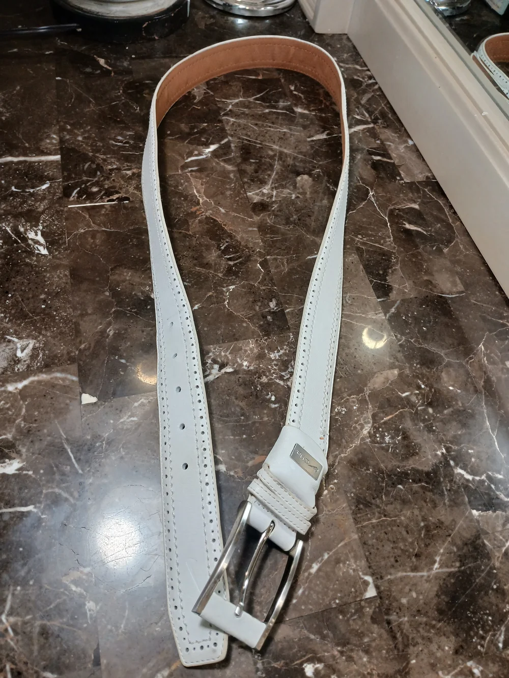 Nike Golf  White Leather Belt with Silver Buckle